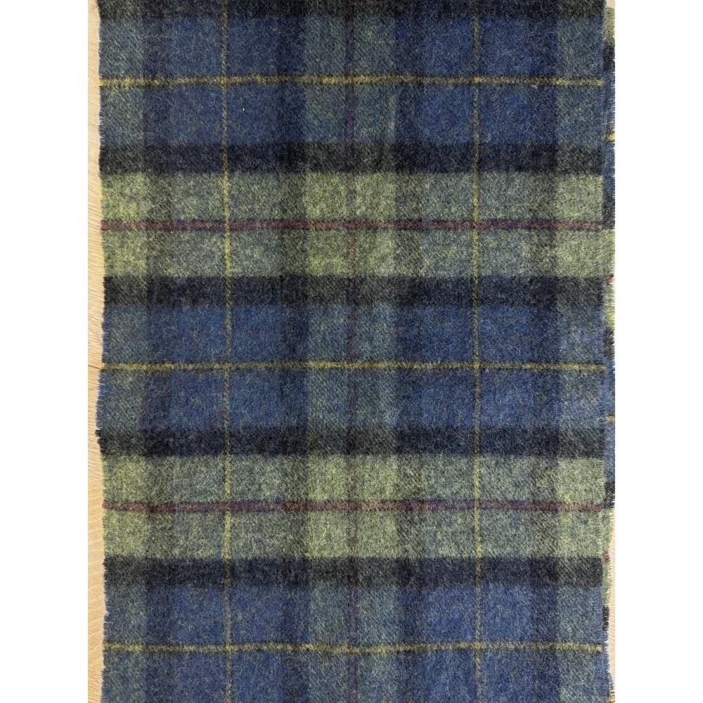 Liberty London 100% Lambswool Scarf Made In Scotland Plaid Fringe  Blue/Green